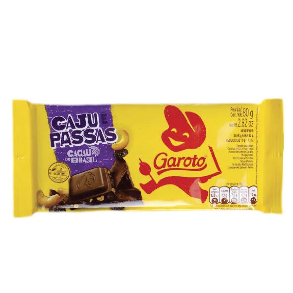 TABLETE CAJU E PASSAS 80G GAROTO