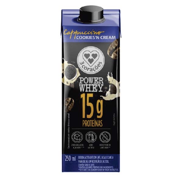 BEB LACTEA 3 CORACOES WHEY 250ML COOKIES CR 15G PROTEINA